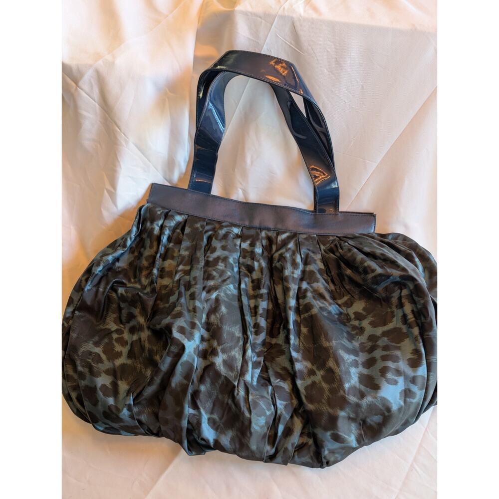 Dennis Basso Pleated Hobo Reversible 22x14 Boho Tote Animal Print Royal Blue